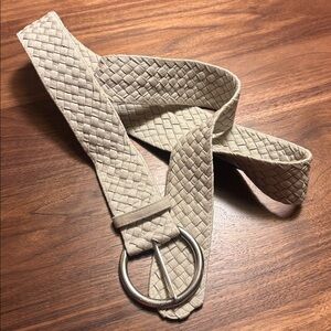 Eddie Bauer Off White Woven Cotton Belt with Silver Buckle - XL
